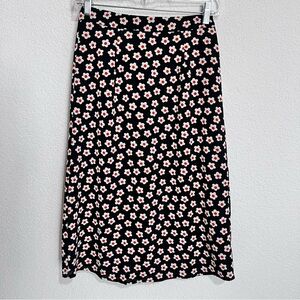 Commense Navy Floral Lined Midi A Line Skirt New XS